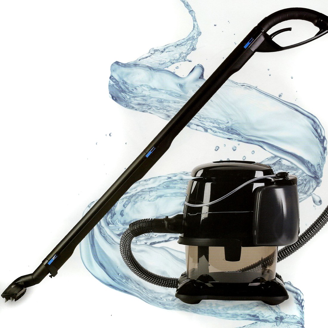 HYLA Wasserfilter-Sauger mit Saugrohr, umgeben von einem Wasserwirbel
